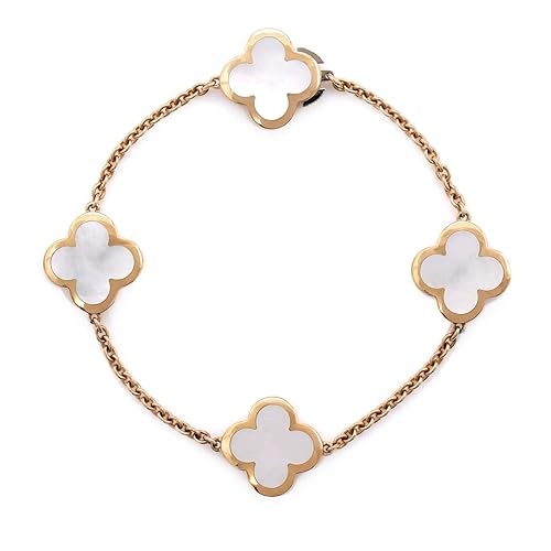 Van Cleef & Arpels, Pre-Loved Pure Alhambra 4 Motifs Bracelet 18K Yellow Gold with Mother of Pearl, Yellow Gold