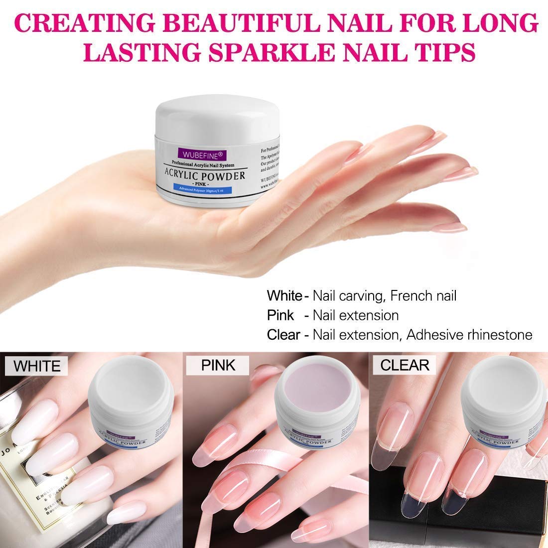 WuBeFine Acrylic Nail Kit, Nails Kit Acrylic Set with Acrylic Powder Liquid Monomer Glitter Nail Tips Acrylic Nail Brush, Acrylic Nail Art Decoration Tools Professional Manicure Set: Beauty