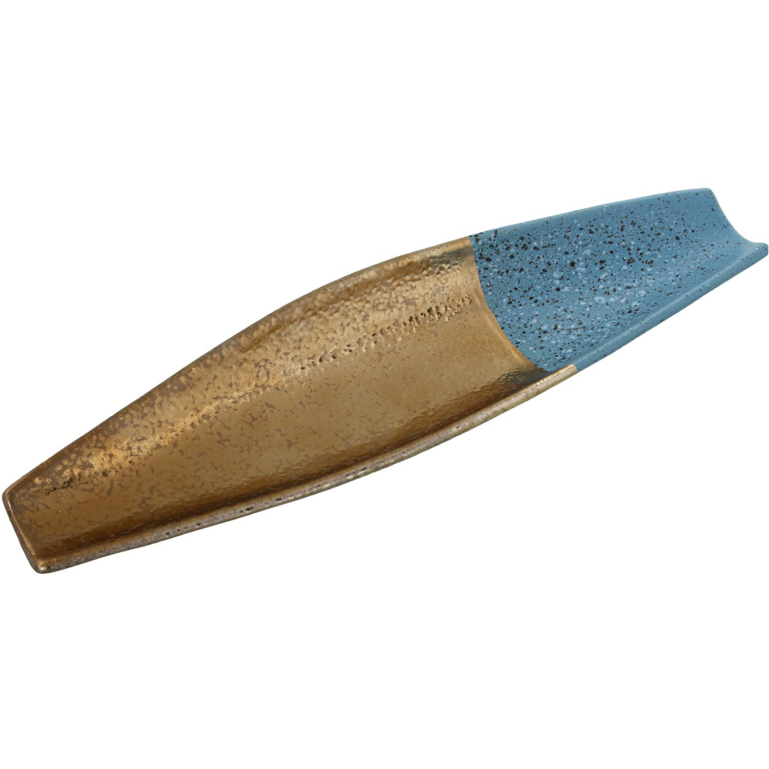 Centro en céramique doré et bleu 50x14x5cm pour décoration de table