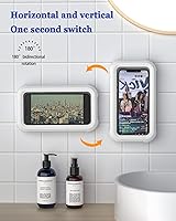 Vista 7 de Soporte impermeable para teléfono de ducha con rotación de 360°, ángulo ajustable, soporte de teléfono montado en la pared para espejo de baño