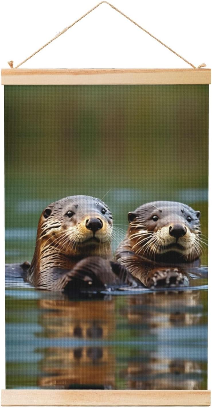 Otters Print Poster Hanger,Hanging Poster, Poster Frame,Wood Poster Hanger, For Wall Hanging