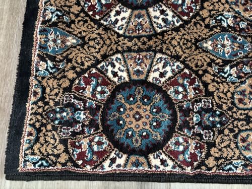 Image of Premium Runner Carpet, Vintage Medallion Pattern, Non Slip, Thick, Ideal for Bedroom, Living Room & Entryway, 3x5 Feet Black Multi Color