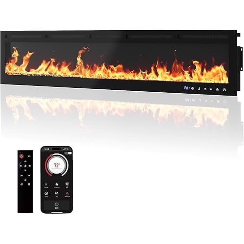 80 Inch Smart Electric Fireplace, Wall Mounted & Recessed Electric Fireplaces, WiFi & Alexa Control, Remote, Adjustable Flames, 1500W Heater w/Thermostat, Realistic Fireplace (80 Inches)