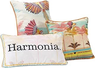 Kit Trio de Almofadas Verano Estampadas Cheias em Veludo Suede com Enchimento em Refil Silicone - Decoração Luxo Verão para Sala Sofá Quarto Jogo Conjunto 3 Peças Decorativas (Palha) - Produto em review com 3.8 estrelas e 8 avaliações