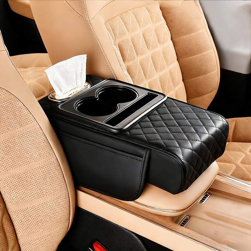 YOFAB Copri Bracciolo Auto per Suzuki Vitara AllGrip 2015-2025, Auto Bracciolo in Pelle PU Pad, Cuscino Console Centrale Imbottitura Braccio per SUV, Camion,A Black