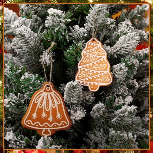Geelin 40 Pcs Christmas Gingerbread Ornaments Small Wooden Cookies Baking Theme Christmas Tree Hanging Gingerbread Ornaments Pie Decoration for Xmas Tree Festive Season Holiday Party(Classic) by Geelin - Image 4