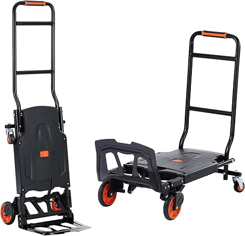 VEVOR Carrello a Mano Pieghevole in Alluminio, Carrello Portacarichi Max. 136kg, Piattaforma Ruote per Trasporto di Merci da Magazzino