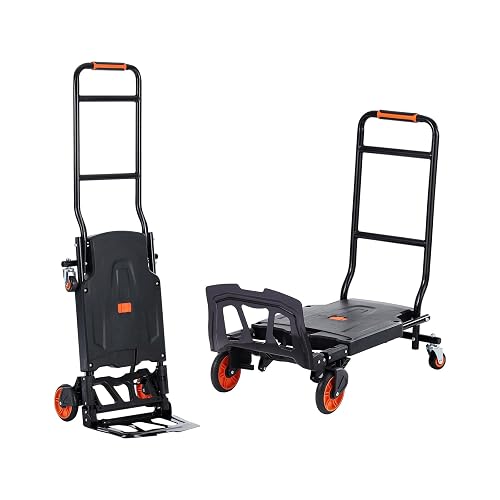 VEVOR Aluminum Folding Hand Truck, 2 in 1 Design 300 Lbs Capacity, Heavy Duty Industrial Collapsible cart, Dolly Cart with Rubber Wheels for Transport and Moving in Warehouse, Supermarket, Garden