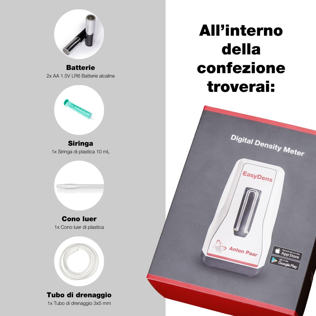 EasyDens Densimetro digitale Anton Paar – Bluetooth per misura precisa di alcol, zucchero ed estratto | Test rapido di gradazione alcolica (ABV) per birra, vino, kombucha e distillati artigianali.