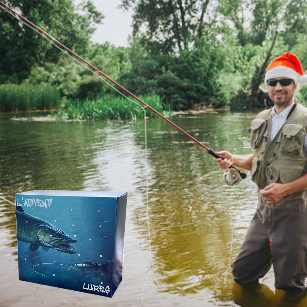 Boîte surprise de poissons de Noël 2024, appât surprise de 24 jours, kit d'équipement de pêche, calendrier de l'Avent, festival, cadeau, appât (brochet)
