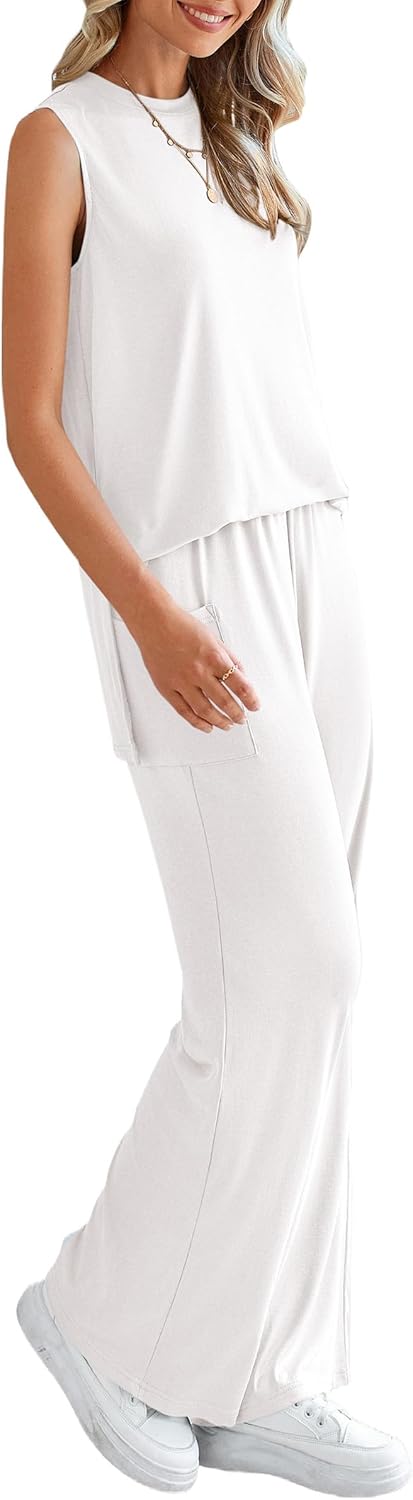 PRETTYGARDEN Women's 2 Piece Lounge Set 2026 Summer Casual Tank Top Wide Leg Pants Matching Travel Outfits Clothes Tracksuit - Image 4