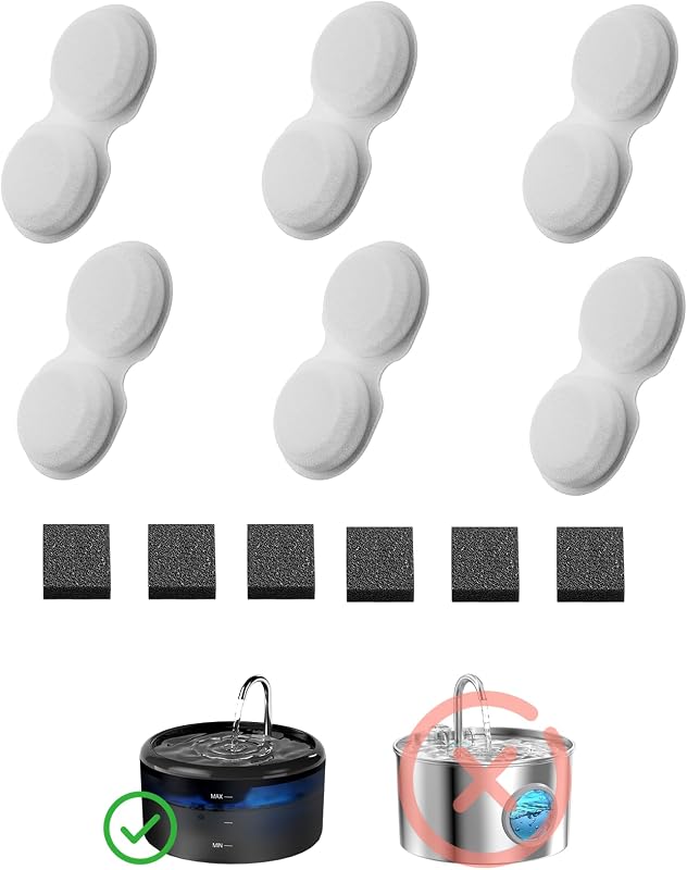 Refil para Fonte de Água para Gatos H6 VOUAAOOD com Filtros de Carvão Ativado e Esponja, Pacote com 12