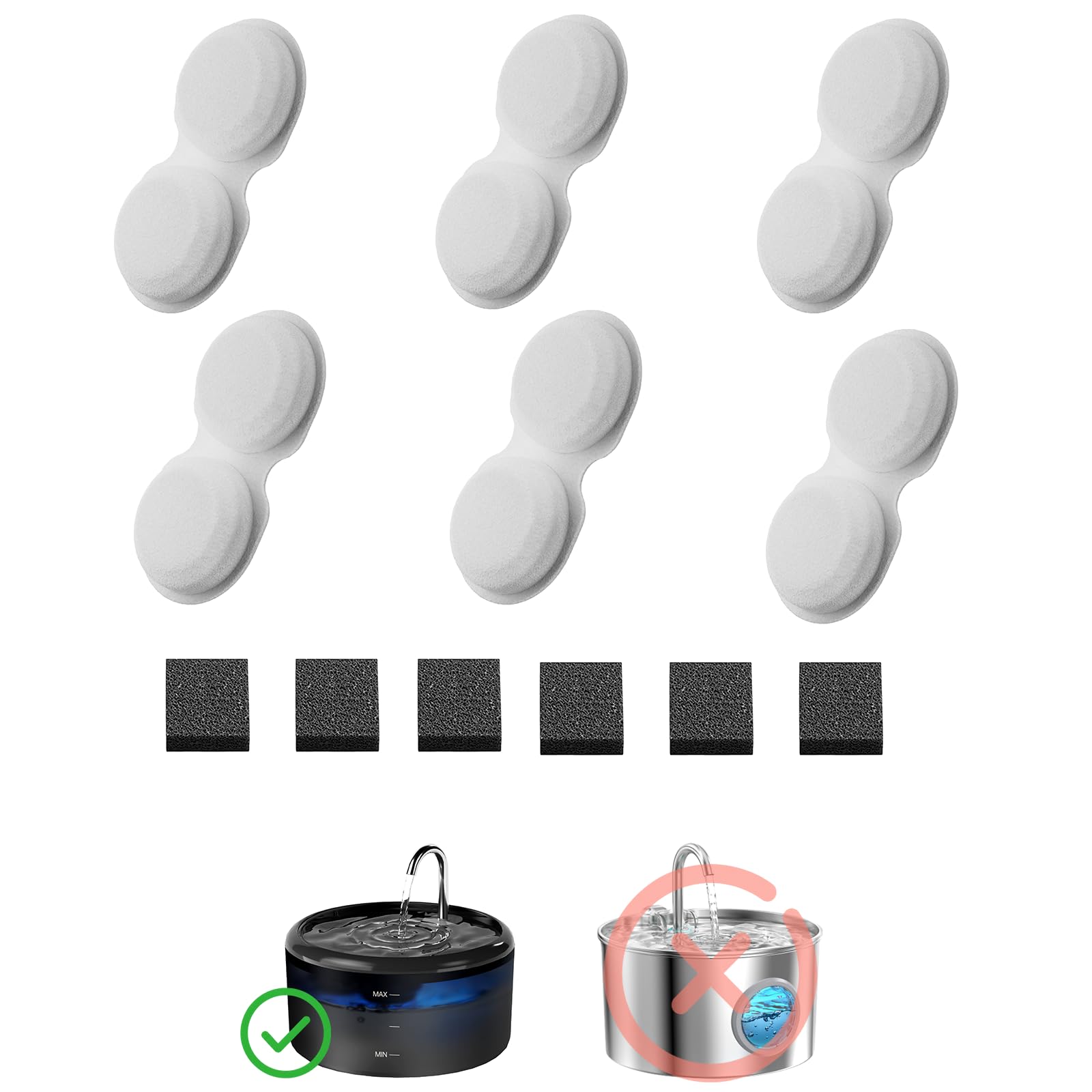 VOUAAOOD Bebedero Automático de Agua para Gatos con 6 Filtros y 6 Esponjas - Paquete de 3 Meses