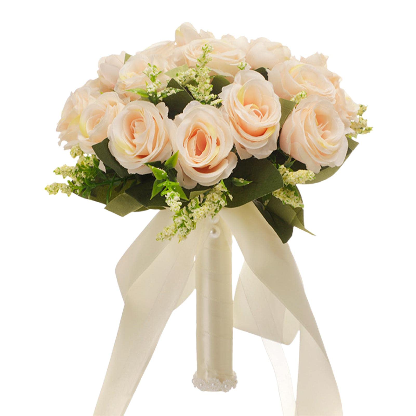 Bridal Bouquet, Artificial Rose Bouquet With Silk Ribbon And Rhinestone, Bridal Wedding Bouquets, Artificial Flower Bouquet For Table Decoration, Bride Holding Flower For Wedding, Engagement (A)