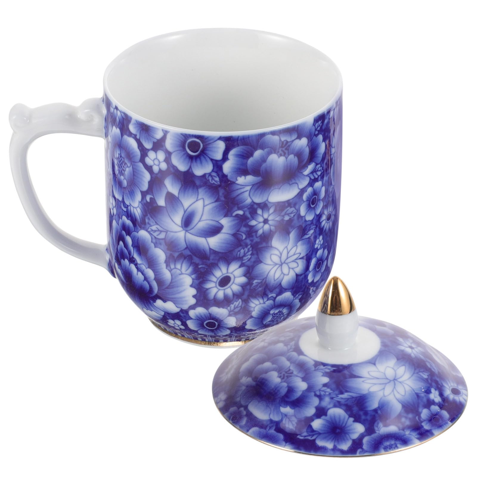 GALPADA Vintage Asiatische Teetasse aus Keramik mit Deckel und Glatter Oberfläche Eleganter Teebecher für Losen Tee für Büro und Outdoor Einsatz