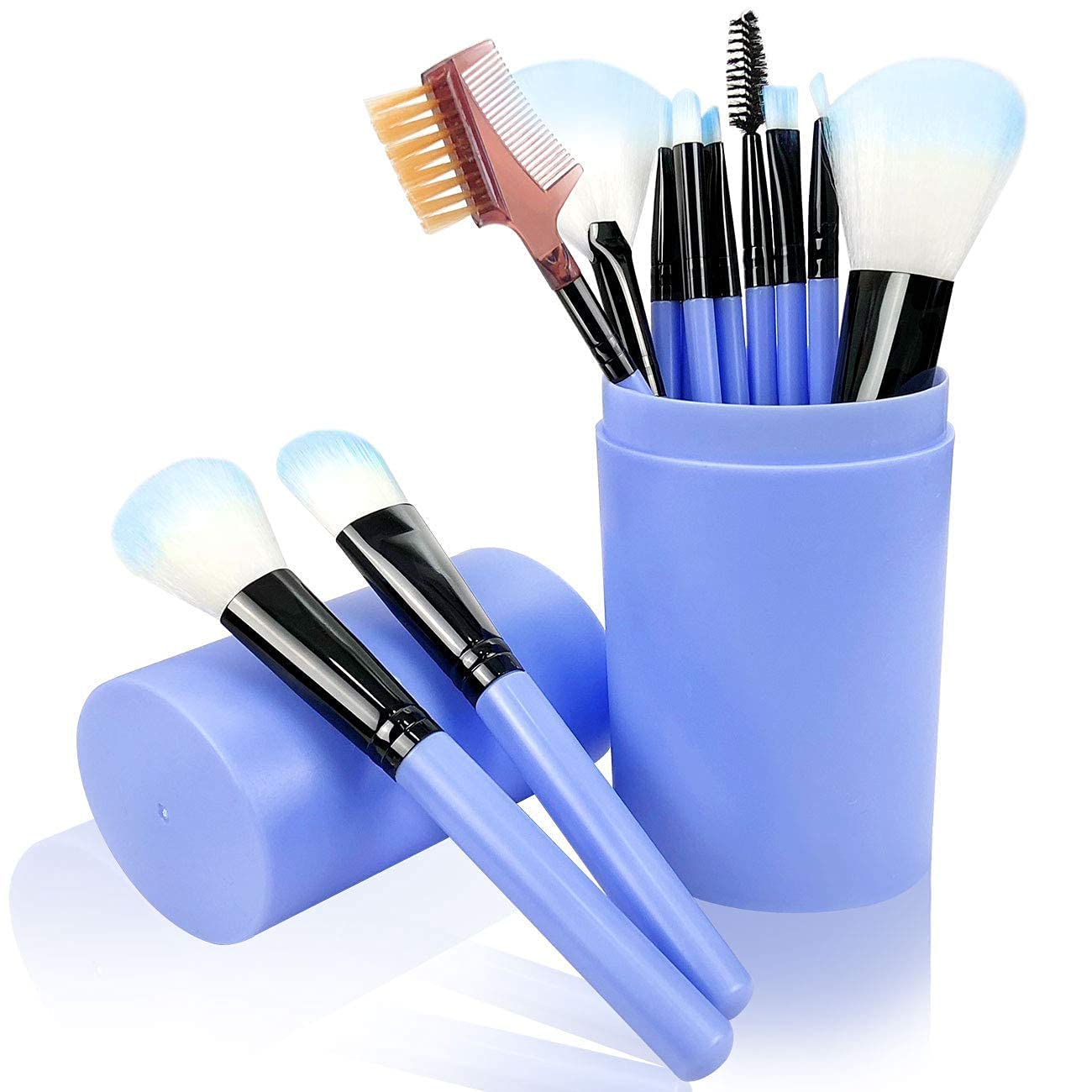 DATNASAYAD Makeup Brush Set With Storage Barrel - Pack Of 12, (Sky Blue)