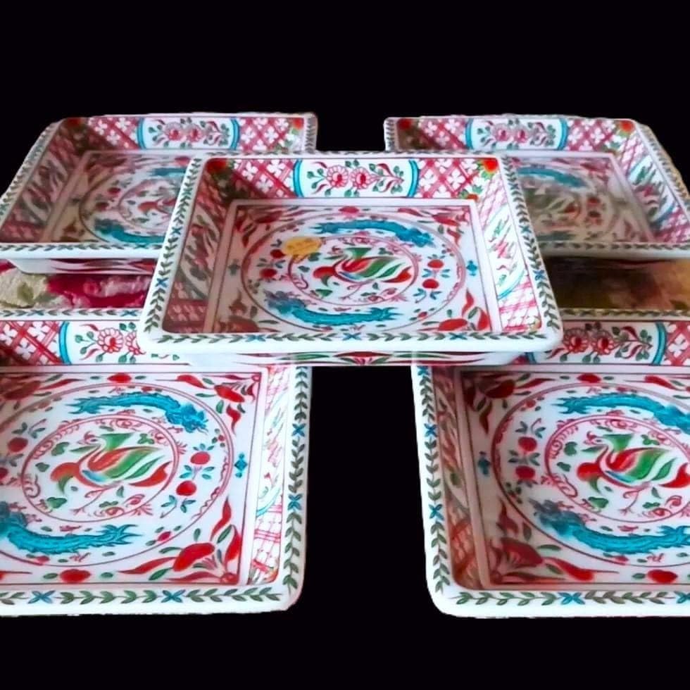 箱入5客 清水焼 龍泉 呉須赤絵鳳凰 銘々皿揃 京焼 京清水焼