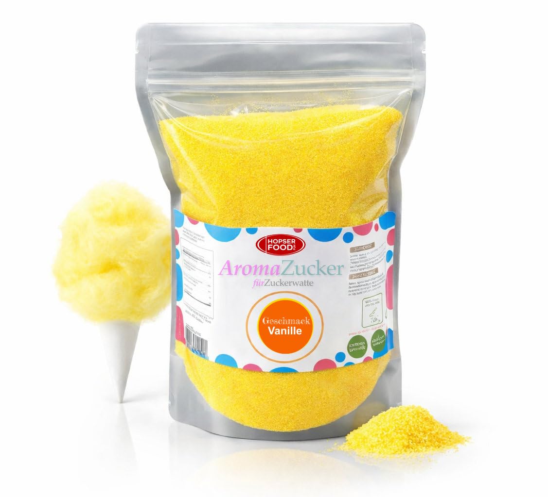 1 KG Farbzucker Aromazucker für Zuckerwatte Bunt | Erdbeere, Kirsche, Cola, Vanille, Blau Zuckerwattezucker (Vanille)