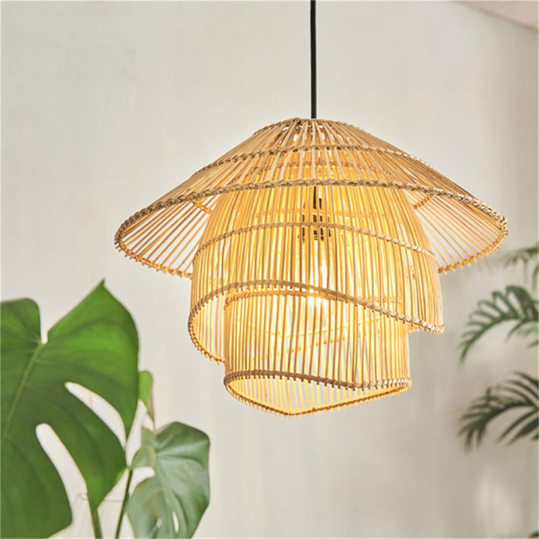 SHUANGZ Unique 3-Layer Coastal/Beach Style Chandeliers Rattan Basket Lamp for Dining Room Boho Pendant Light Fixture Natural Material Lantern for Dining Room Hallway Entryway Foyer - E26 Socket
