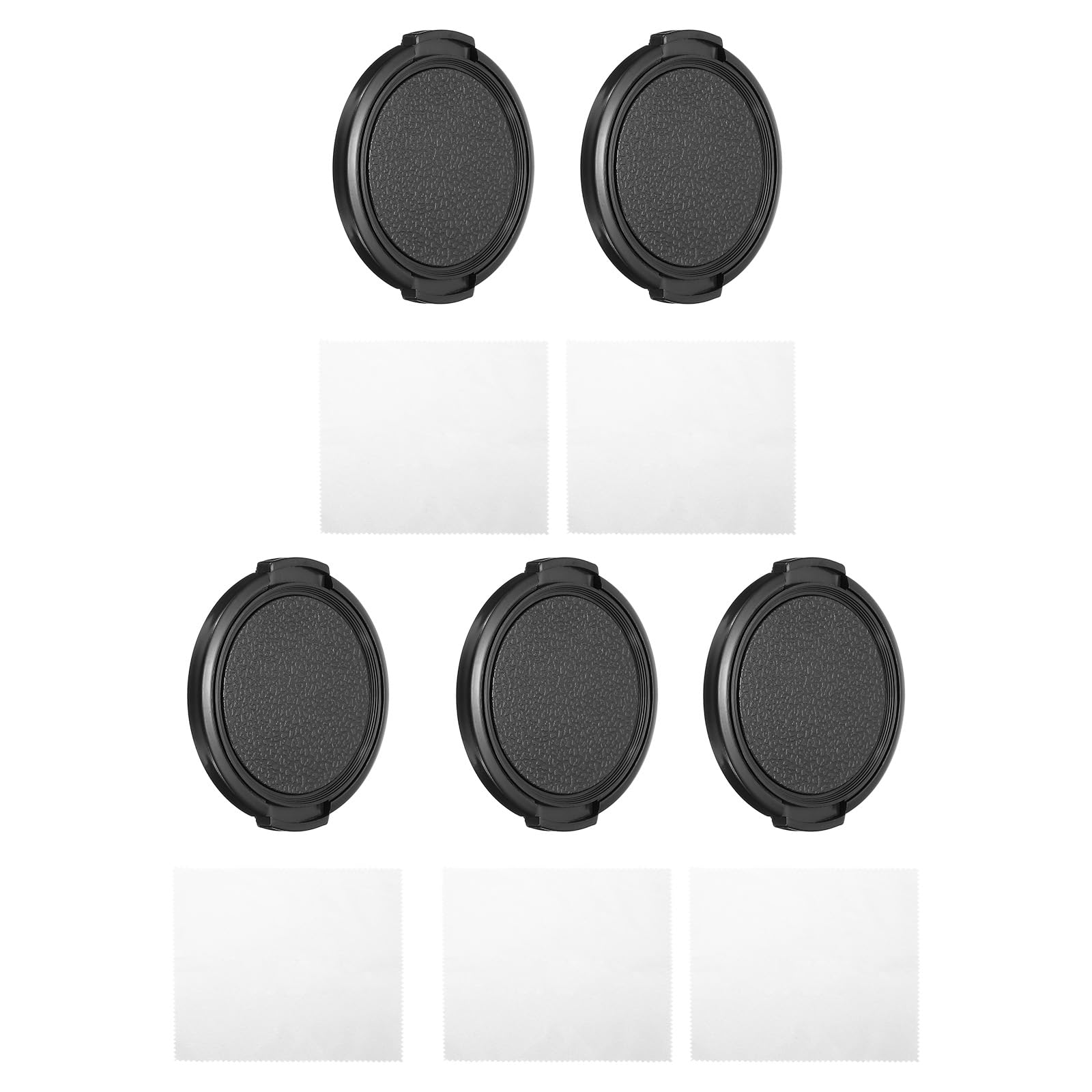 PATIKIL 52mm Lens Cap, 5 Pack Sides Pinch Snap Camera Lens Cover for Front Lens with Cleaning Cloth, Suitable for 52mm Thread Universal DSLR Lenses, Black