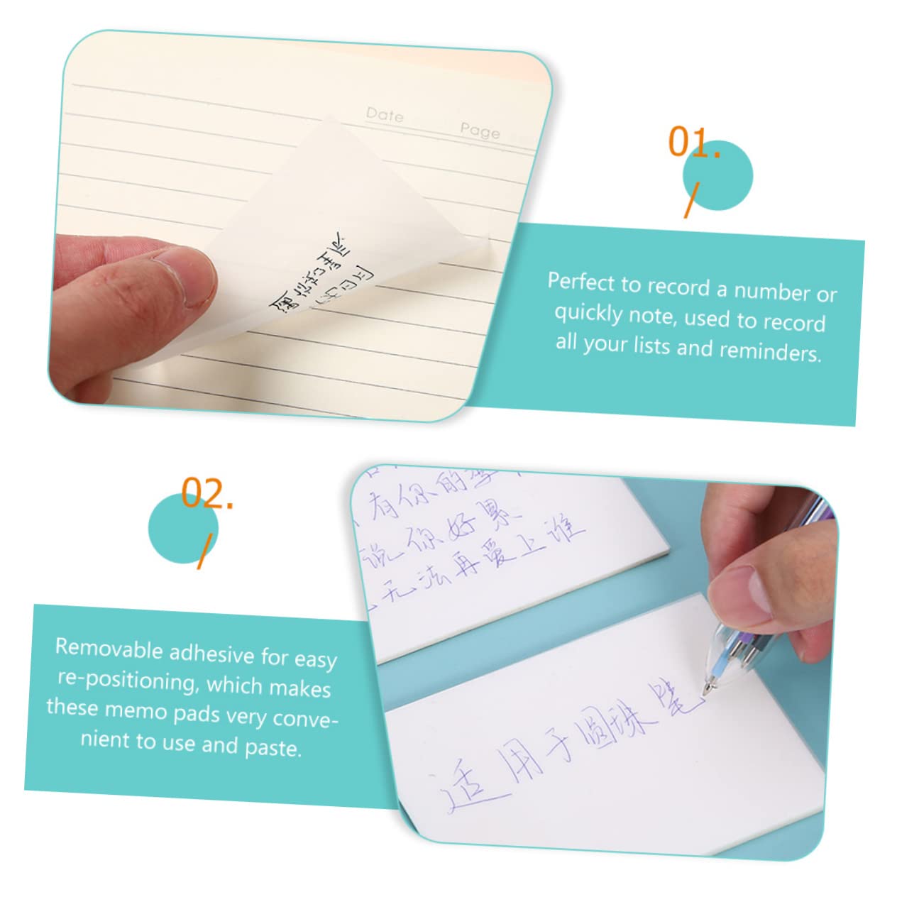 SHINEOFI 600 Hojas notas adhesivas transparentes pestañas autoadhesivas sticky notes transparente notas del mensaje nota adhesiva de recordatorio blocs de notas pegatinas transparentes