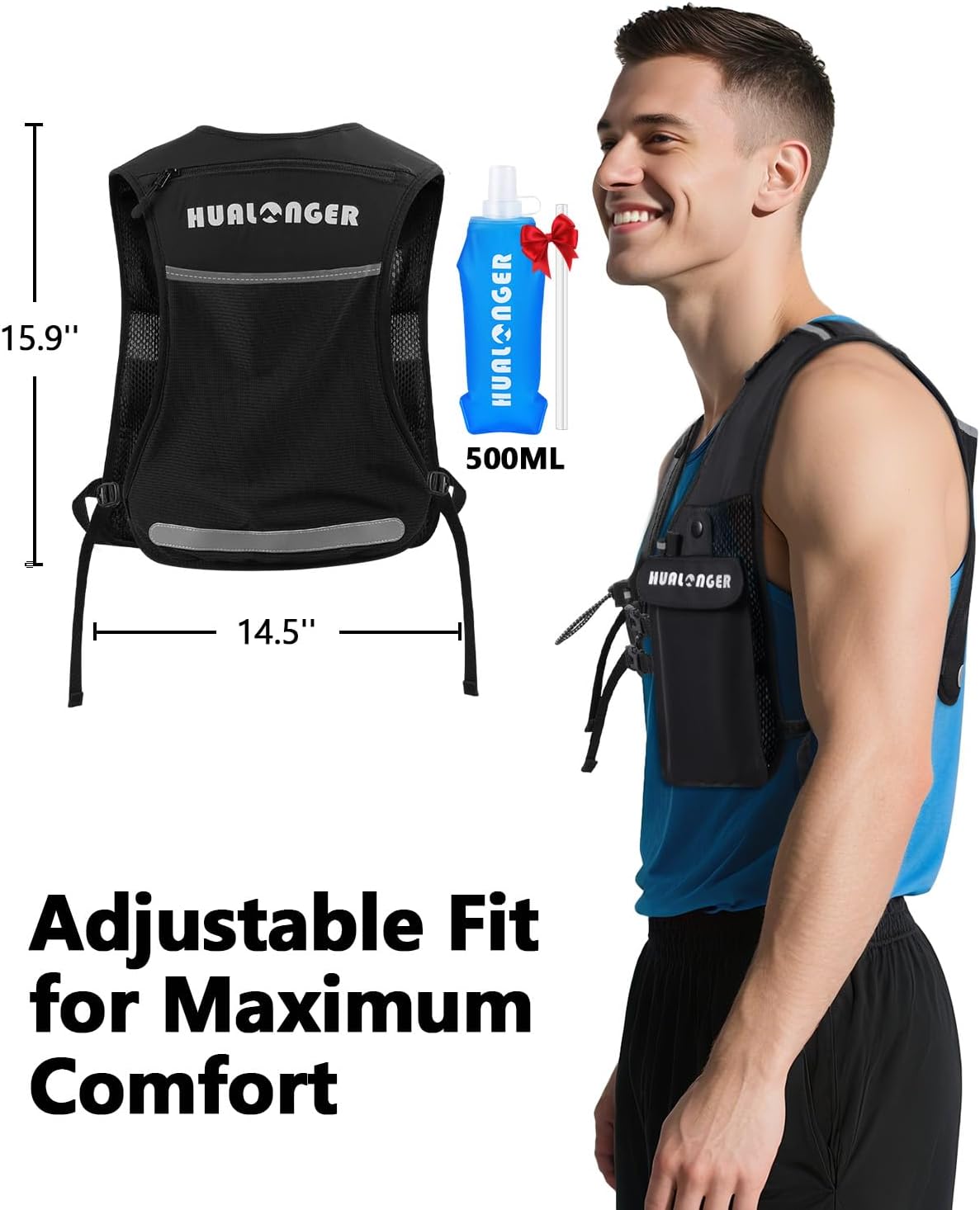 ランニングハイドレーションベスト レディース メンズ 軽量 通気性 ハイドレーションパック 500ml ソフトフラスコ 調節可能なチ