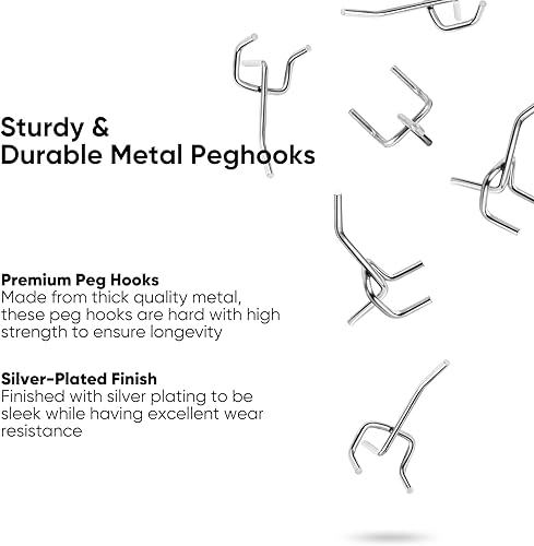Miniatura 4 de Ganchos para tablero de clavijas, 100 ganchos de clavijas resistentes con agujeros espaciados de 1 pulgada, para tableros de clavijas de 14 y 18