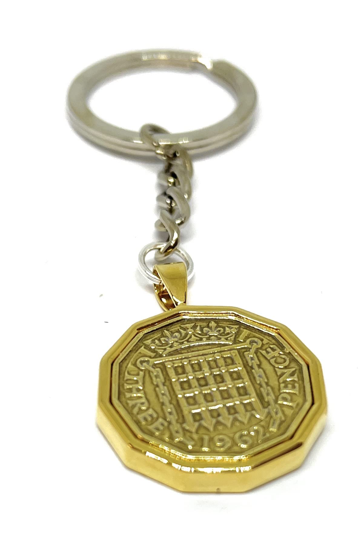 Premium 1962 Original Threepence for a 60th birthday / Anniversary Keyring ideal for a 60th birthday GLD, M, Golkd Plated, Other Clasp Type