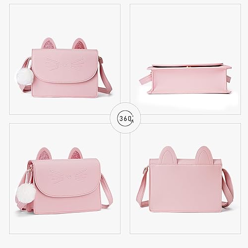 Miniatura 3 de cotmcor Bolso de gato para niñas, lindo bolso cruzado para niños y adolescentes, regalo de gato con pompón
