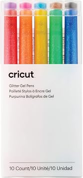 Cricut Glitter Gel Pens Set of 10, Add Glitter to Cards, Paper, Decor, and More, for Use Maker and Explore Cutting Machines, Medium Point, 0.8mm, Rainbow