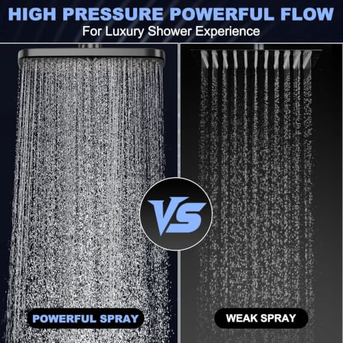 Image of 12 Inch High Pressure Rainfall Shower Head Combo,9 Settings Handheld Shower | Height /Angle Adjustable, 3 Spray Modes, Anti-leak, Built-in Magnetic Docking,Washing Jets,Holder, 59 inch Shower Hose, 1.75GPM