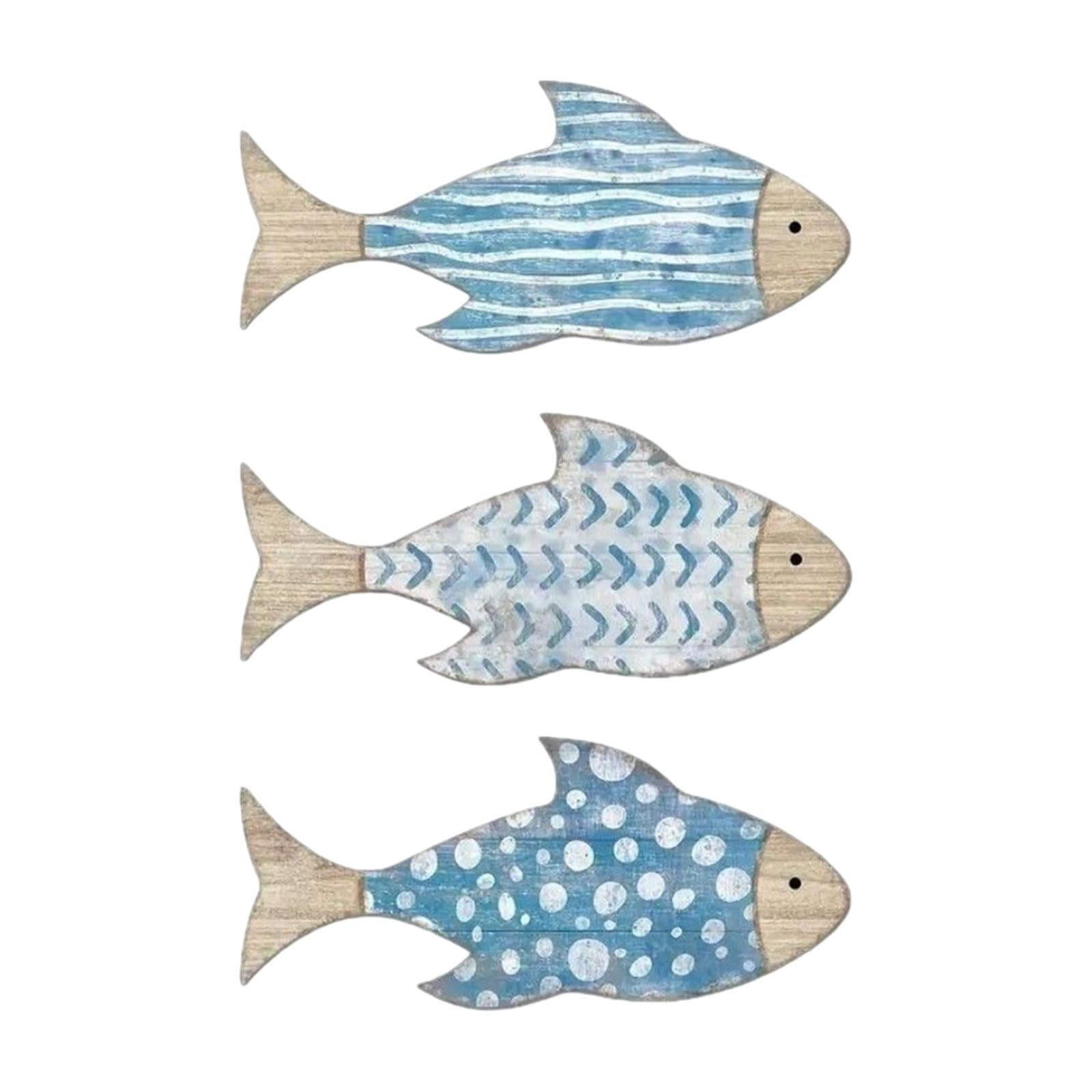 ApexPine 3 Pack Wooden Fish Coastal Decor, Gradient Blue Nautical Wall Art, Vintage Beach Themed Decor for Bathroom, Living Room, Lake House & Ocean Theme Parties