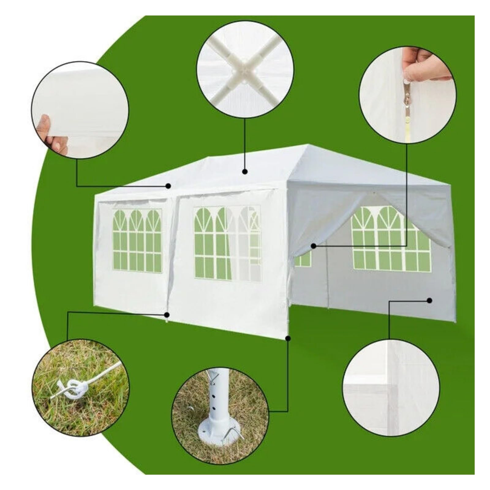Hochzeitszelt, Partyzelt, Pavillon, Baldachin, 4 Fensterwände mit 2 Wänden, Weiß, Gartengrill (25,4 x 76,2 cm)