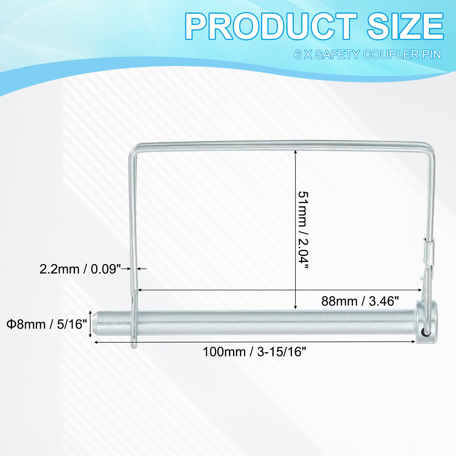 PATIKIL Trailer Coupler Pin 5/16x3-3/8x2.01"(D*L*IW), 6 Pcs Wire Lock Pin Square Shaft Locking Pins Safety PTO Hitch Pin for for Farm Trailer Tractor Truck Boat Towing (8x85x51mm) - Image 2