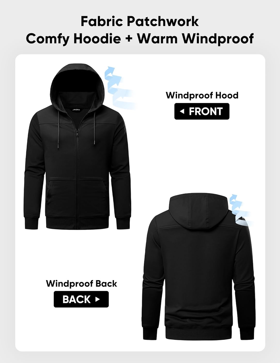 JMIERR Men Hoodie Zip Up Casual Drawstring Hooded Jacket with Pockets Workout Hiking Sweatshirt - Image 4