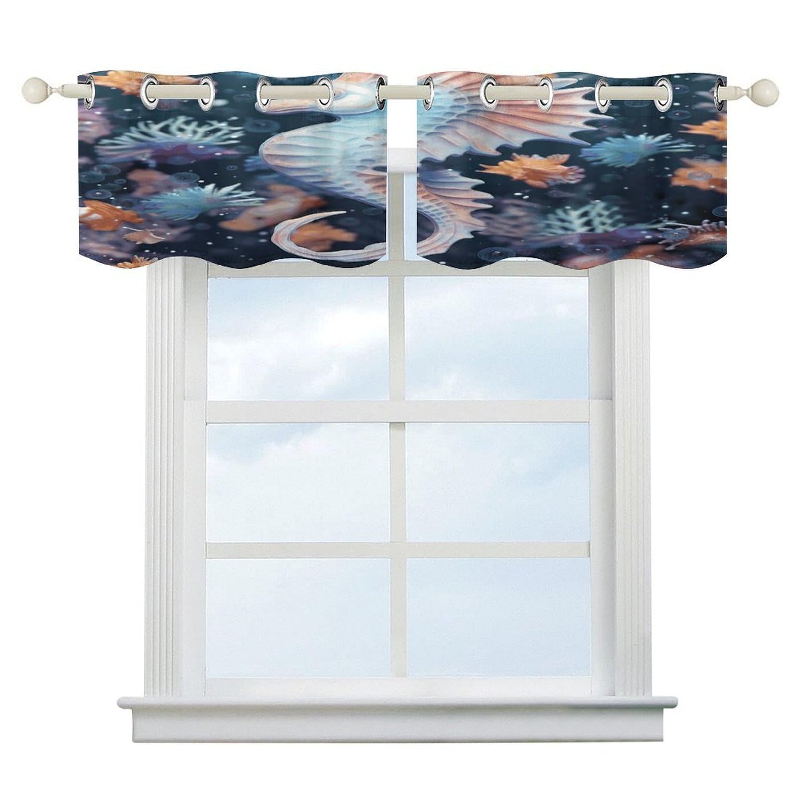 Cortinas opacas de estrella de mar y cenefa corta con bolsillo para cortinero