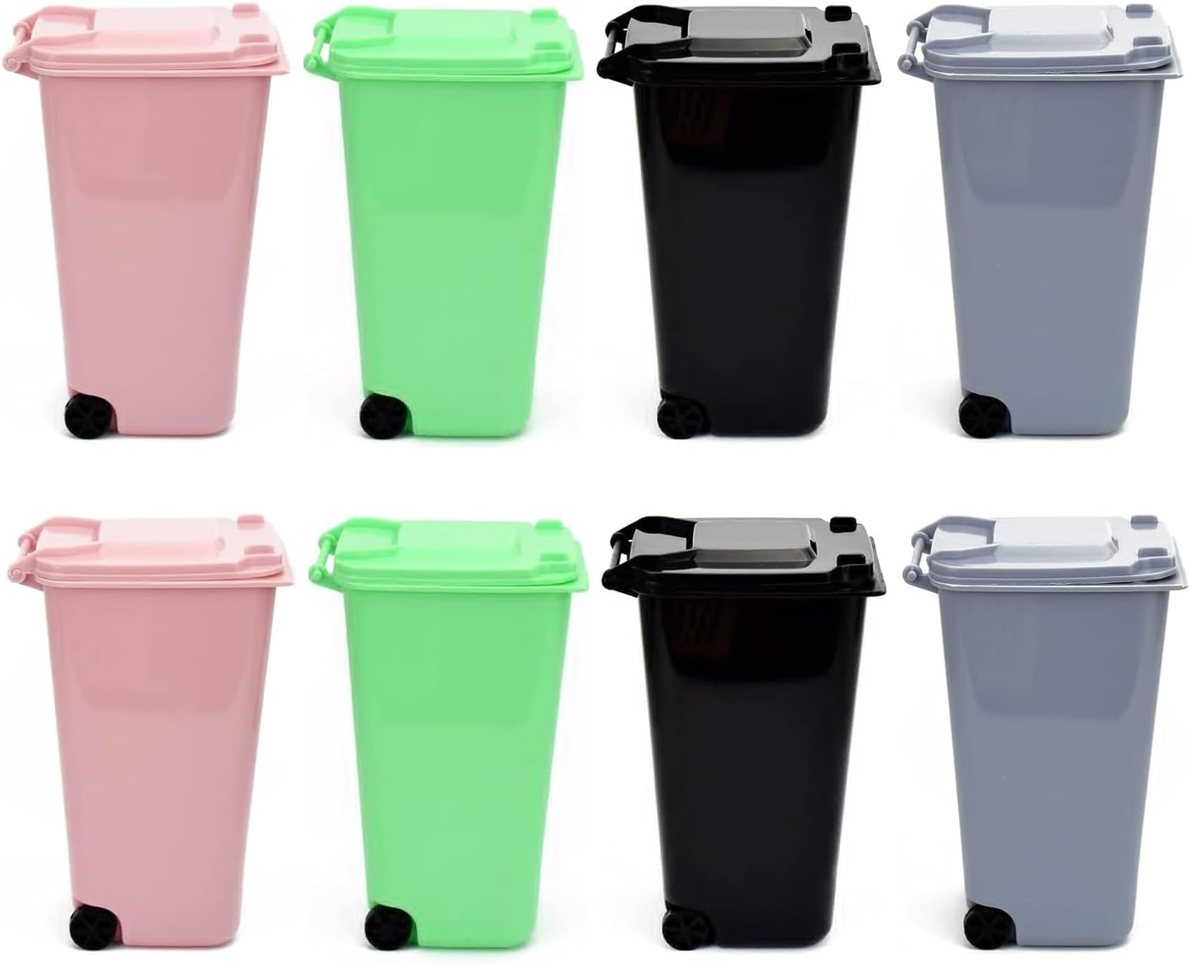 8 Pack Mini Desk Trash Can, 22 OZ Tiny Curbside Garbage Bin with Lid, Small Plastic Desktop Wastebasket, Office Pen Holder, Bright Colorful Waste Basket for Home, Kitchen, and Office Use