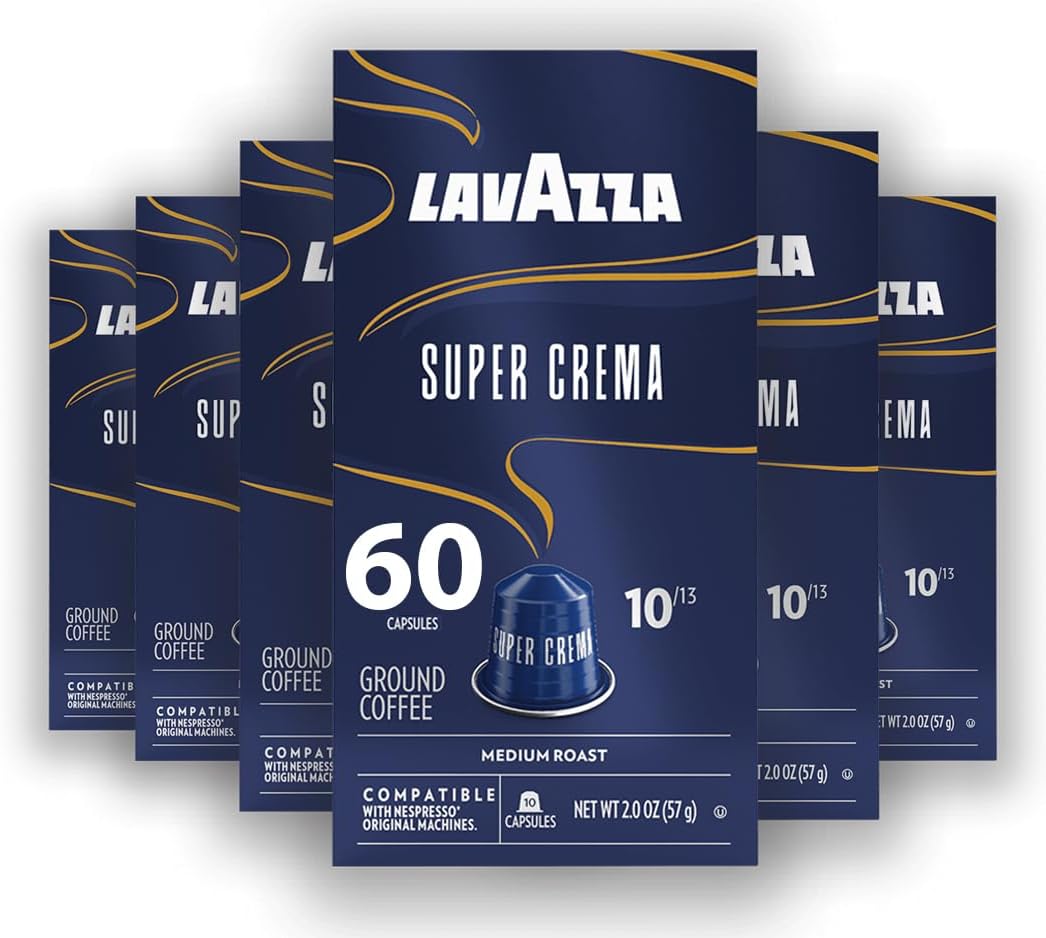 Super Crema Aluminum Capsules Compatible with Nespresso* Original Machines, Medium Roast, Arabica and Robusta Blend (60 Capsules)