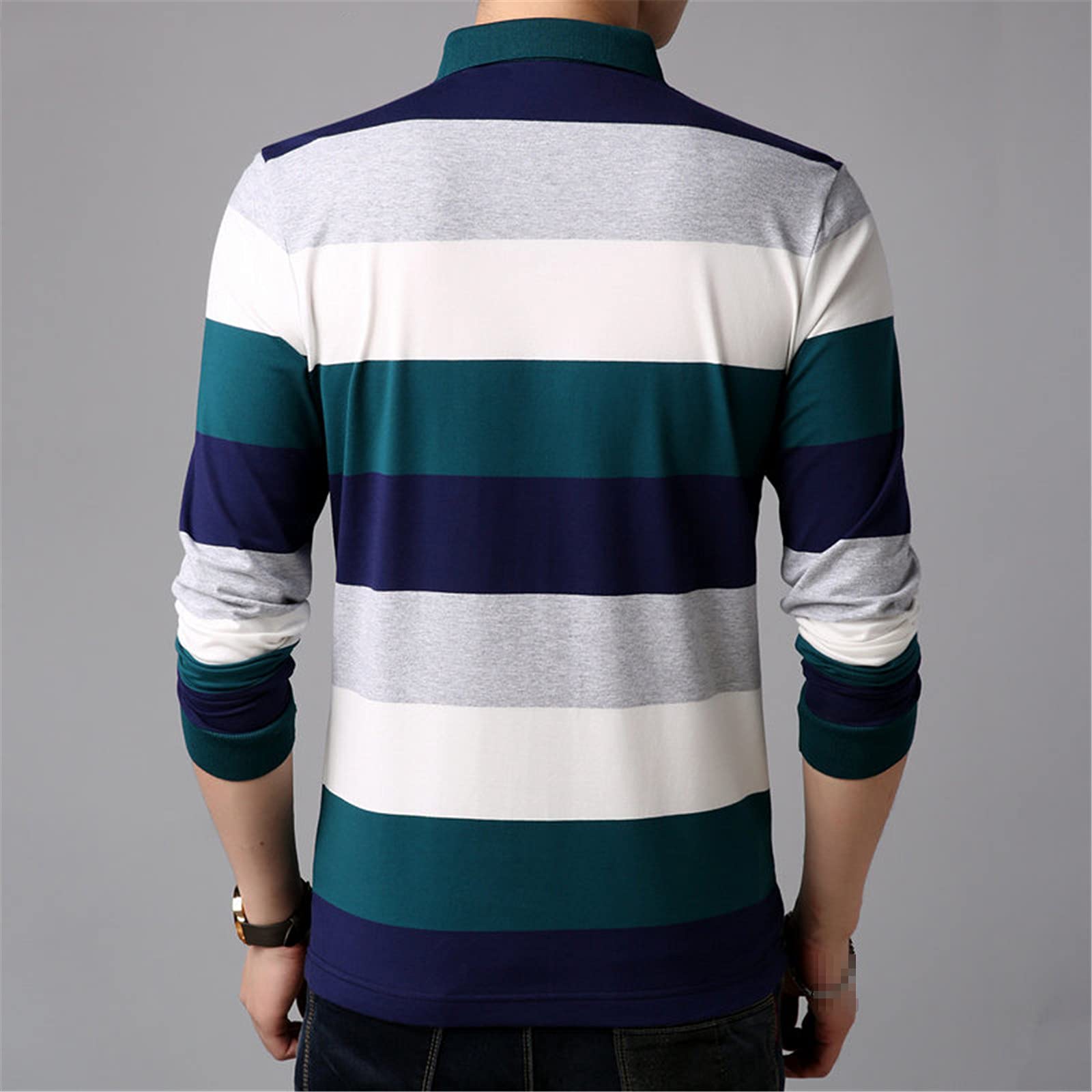Langarm-T-Shirt für Herren, gestreift, lässig, Streetwear, weiche Baumwolle, T-Shirt für Homme Umlegekragen, gelb, L