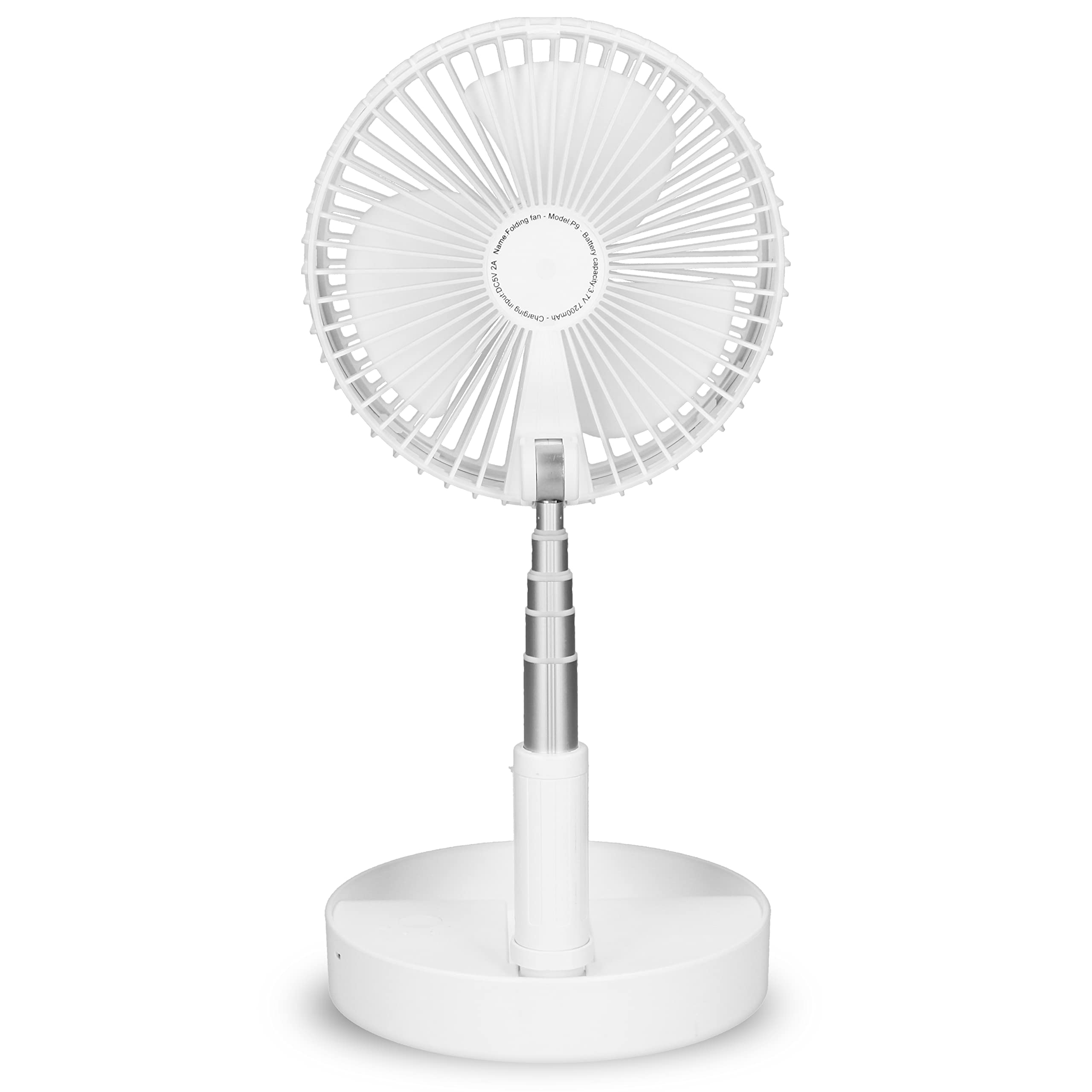 Trebs 99380 Ventilatore da tavolo - Portatile e alimentato a batteria - Supporto telescopico - Batteria 10000 mAh - 4 velocità - Bianco