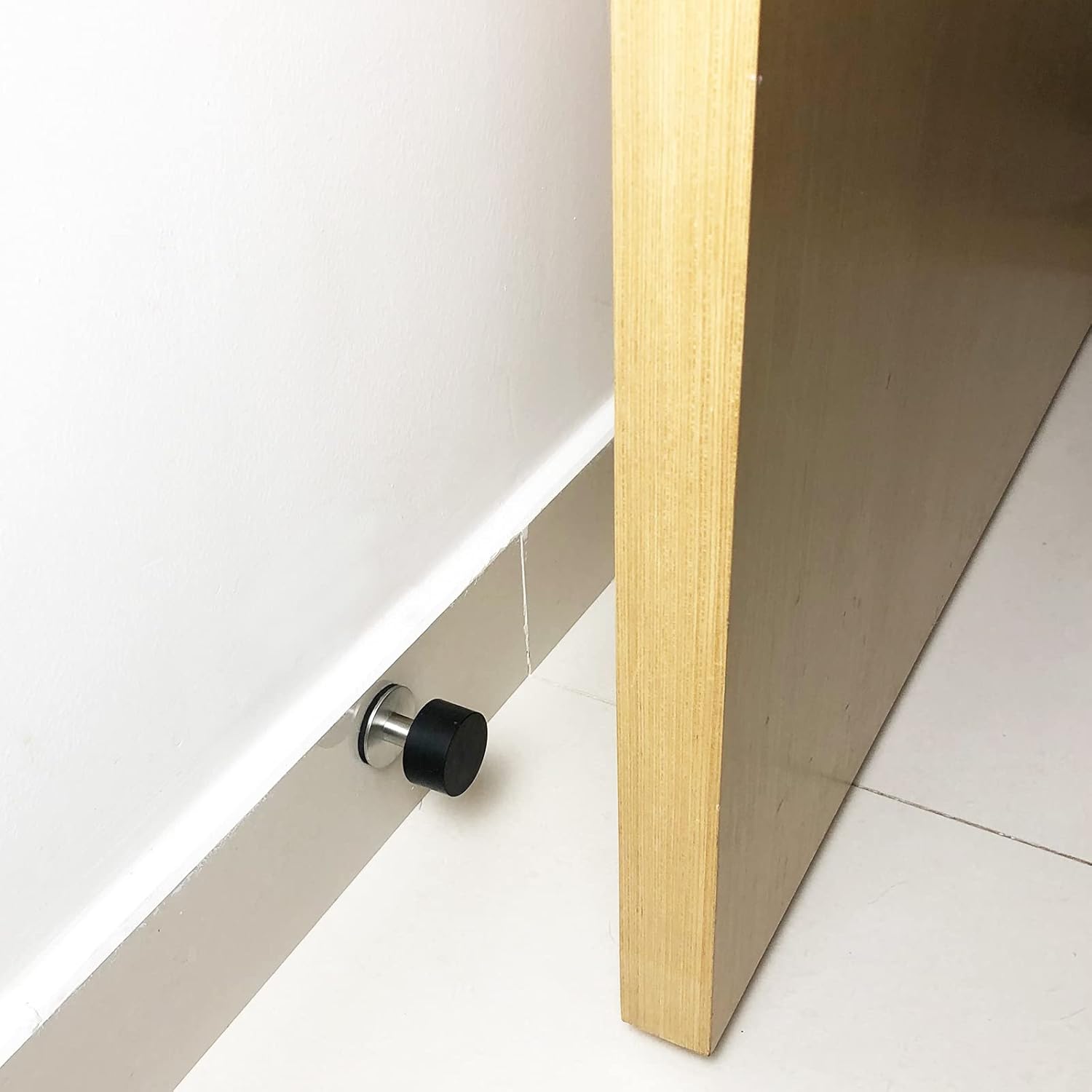 Adhesive Door Stops Pack of 2, Heavy Duty Stainless Steel and Rubber Stopper for Doors with Extra Stickers, Black Wall Protector Bumper