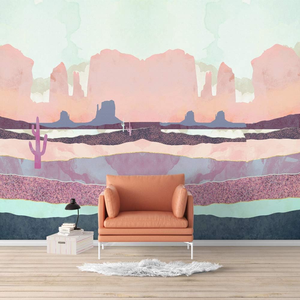 SIGNFORD Removable Wall Sticker/Wall Mural Multicolor Gold Red Black Marble Mountain Nature Wilderness Illustrations Modern Art Rustic Landscape Decorative for Living Room, Bedroom, Office - 66"x96"