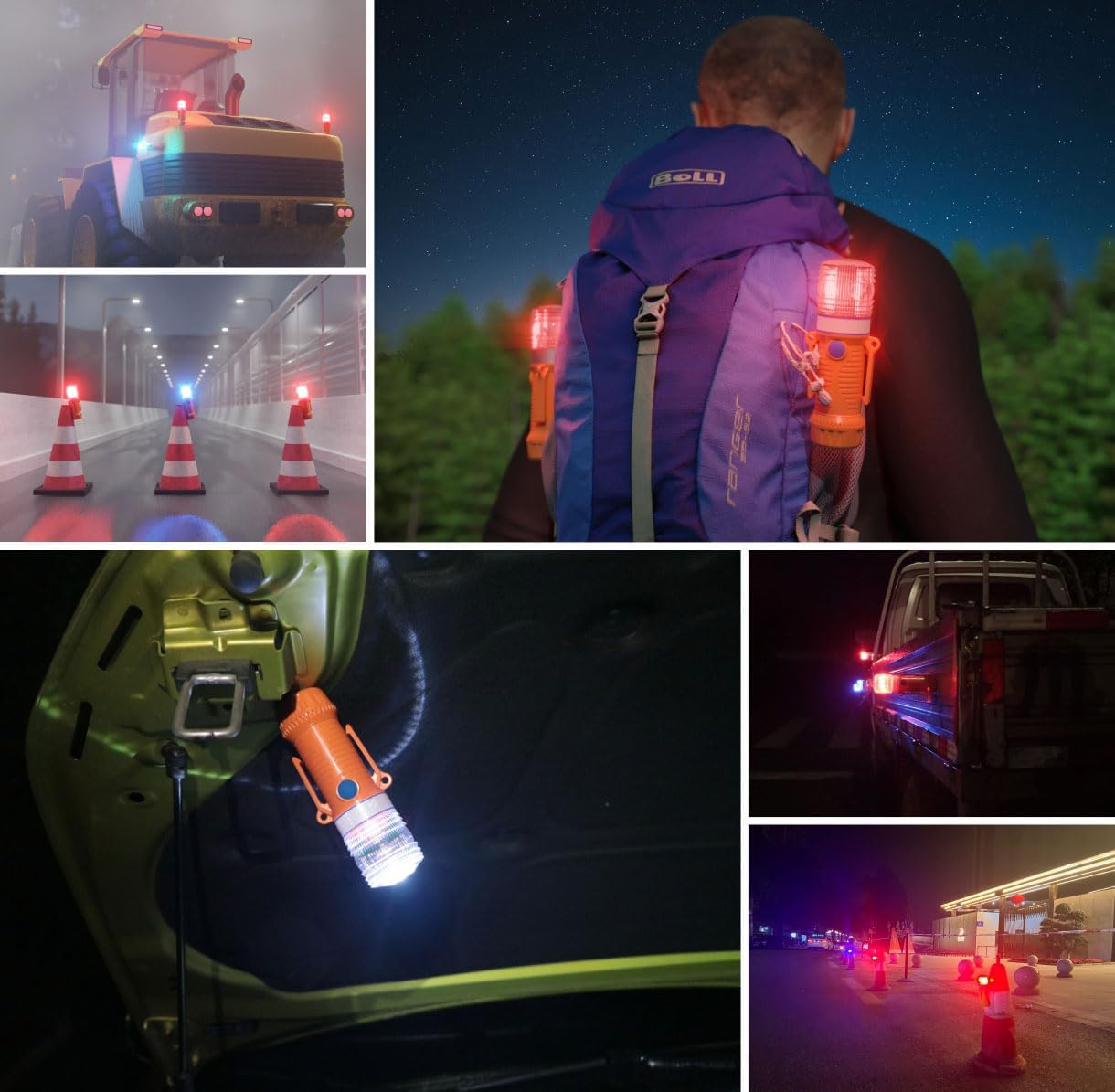 7.83inch Warning Strobe Lights for Trucks with Magnetic Cap, IP68 Waterproofed Emergency Lights for Vehicles, Flashing Lights, Red Light Flashing + White Light Staying on