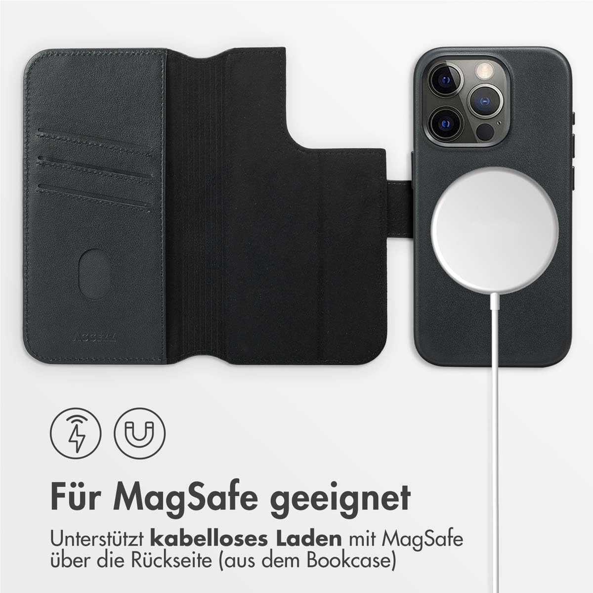 ACCEZZ 2 in 1 Handyhülle iPhone 15 Pro Hülle Abnehmbare magnetische mit Mit Handschlaufe, Kabelloses Laden, Kartenfach Schutzhülle Kompatibel für iPhone 15 Pro Schwarz