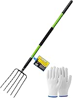 FORCOLID 57 Inch Heavy Duty 5-Tine Steel Pitchfork Garden Fork - Cushion Grip Fiberglass Handle for Mulching & Digging