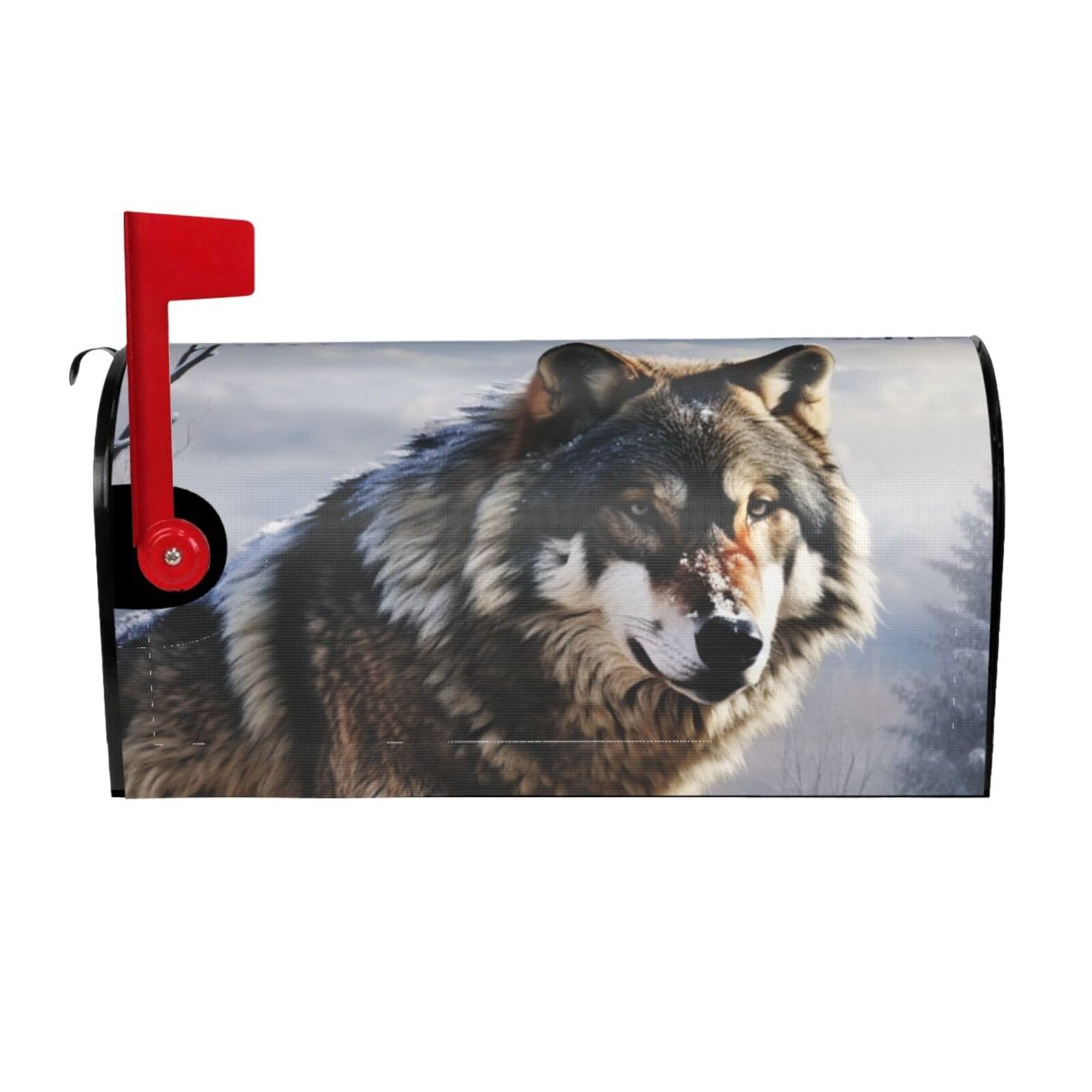 A Wolf Standing in a Snow Mailbox Covers Magnetic Wraps Post Letter Box Cover Garden Home Decor 25.5x21 in