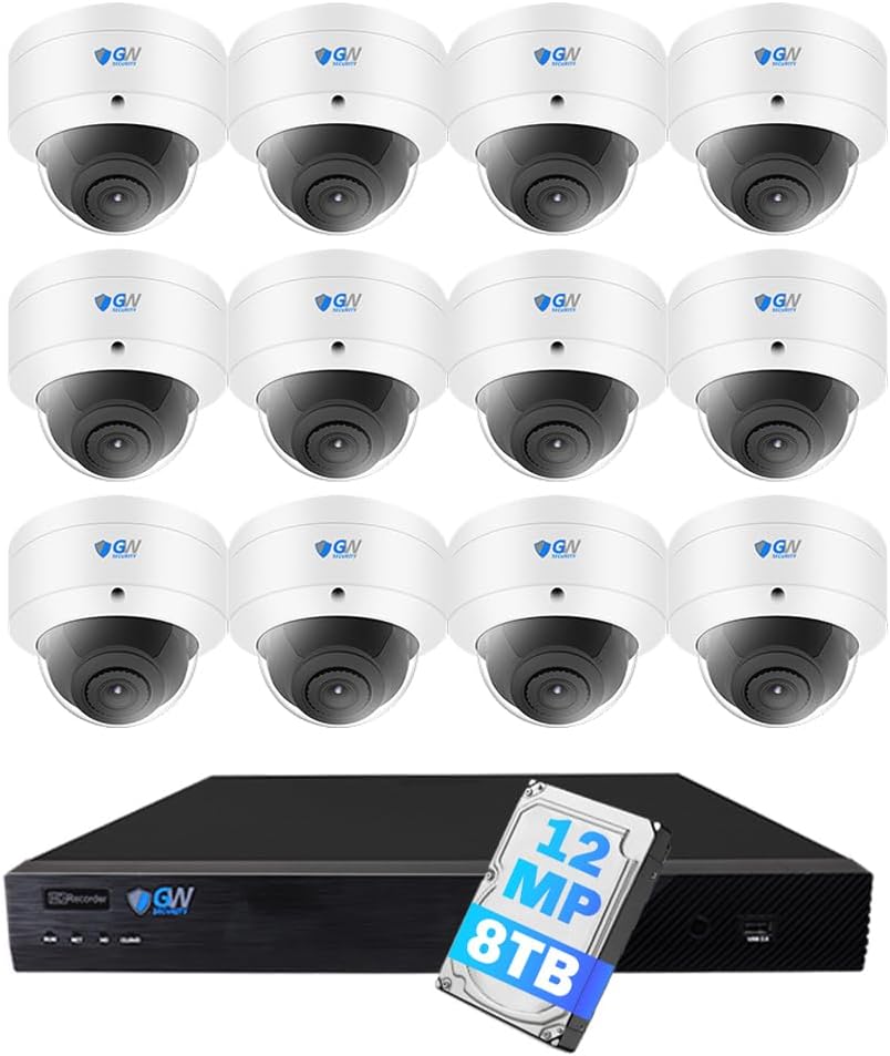 GW Security 16 Channel NVR UltraHD 12MP 4K @30FPS Face/Human/Vehicle Detection PoE Security Camera System with 12 x 12MP IP Microphone Smart AI Dome Cameras, Color Night Vision, Outdoor/Indoor Camera