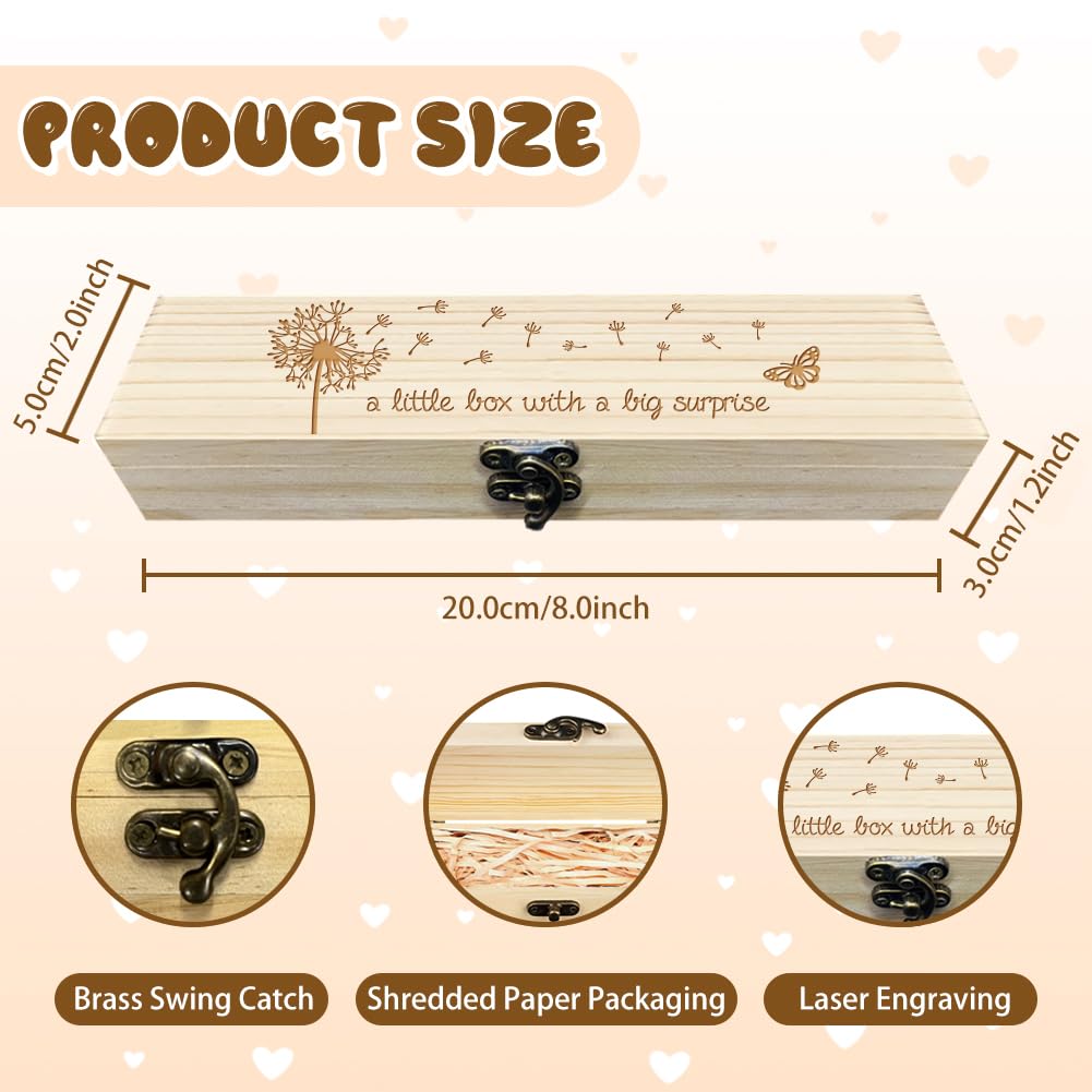 CHGCRAFT Pregnancy Test Keepsake Box Butterfly Dandelion Wooden Pregnancy Announcement Gifts Box with Raffia Ribbon and Lock Wooden Keepsake Box Announcement Gifts for Dad Husband, 8x2x1.2inch - Image 2