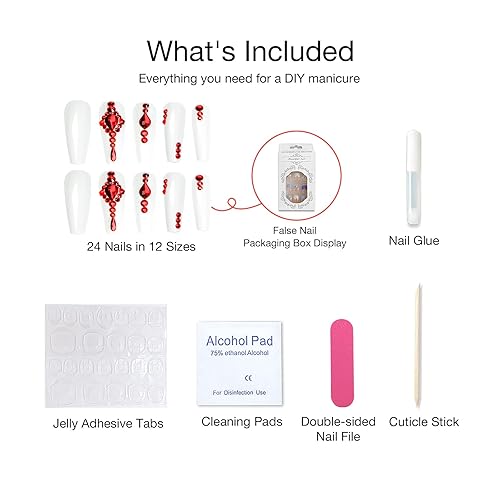 Miniatura 5 de Juego de manicura de uñas francesas acrílicas, reutilizable, 12 tamaños, kit de 24 uñas