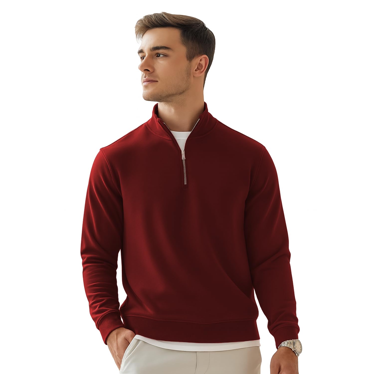 Mockneck Sweatshirts for Man Stylish | 280 GSM Rich Cotton Fleece Regular Fit Full Sleeve Sweatshirt for Men | Stylish Casual Wear Winter Sweatshirt for Men